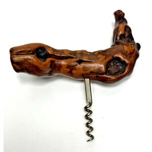 Vtg Burl Wood Grapevine Driftwood Corkscrew Wine Bottle Opener Handmade